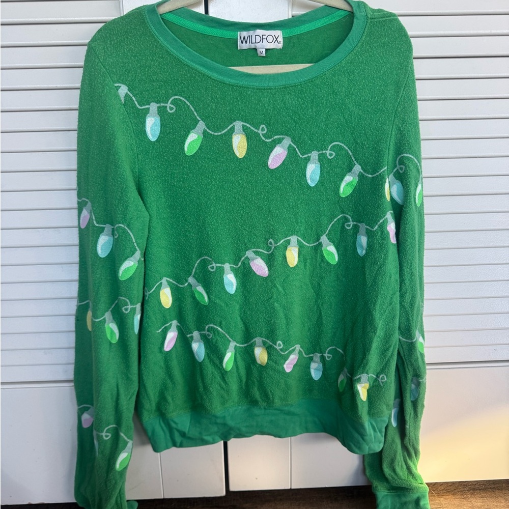 Wildfox Festive Green Sweater with Holiday Lights